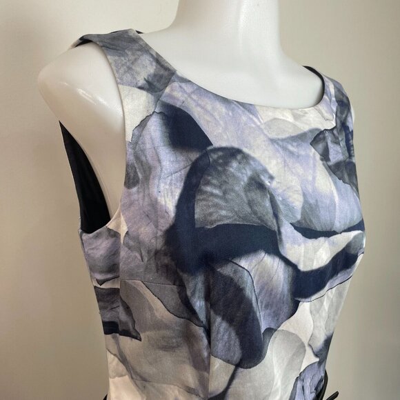 Hugo Boss Dinoma Sheath Dress 4 Blue Gray Watercolor Floral Sleeveless Cotton - Picture 2 of 15